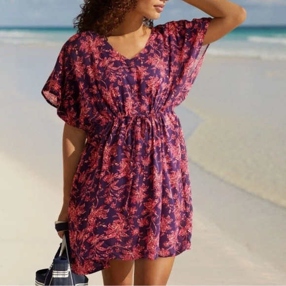 Lands' End Swim Cover-Up Size M/L Modal Floral Pink Purple Beach Lightweight - Picture 1 of 14